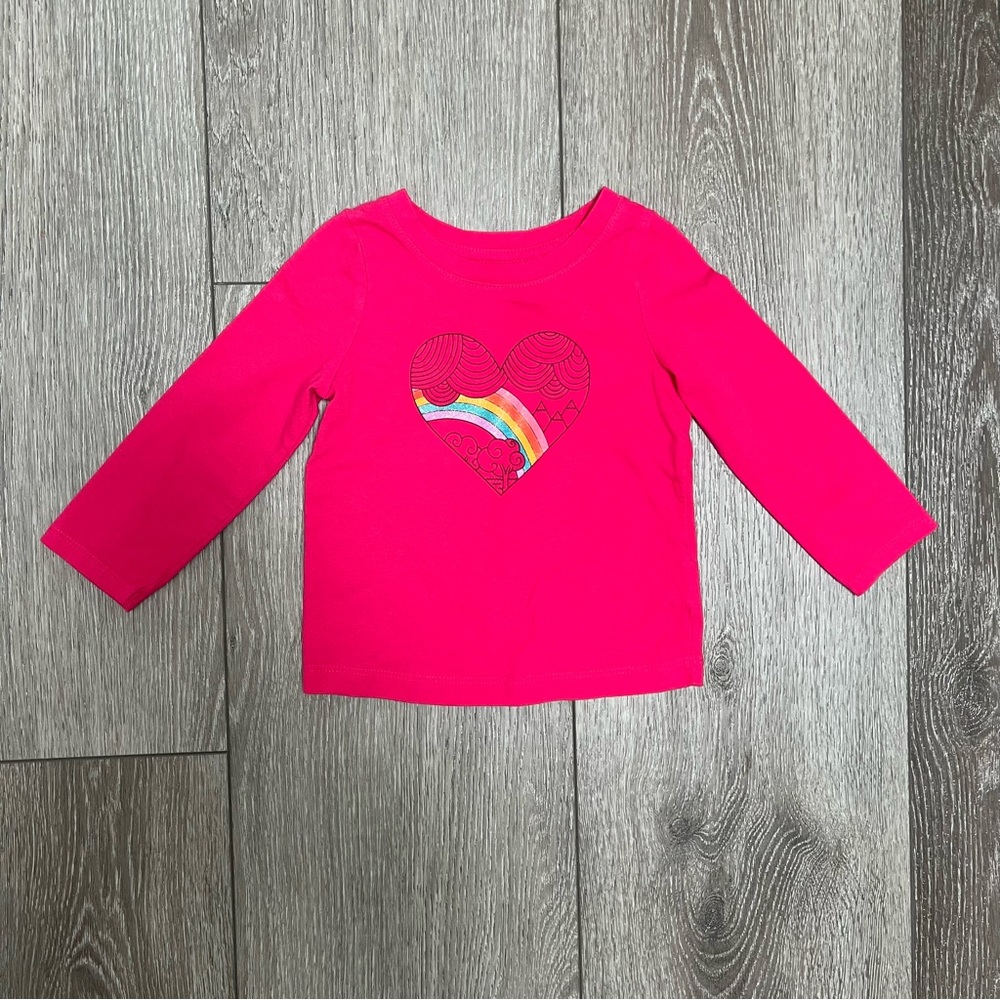CAT AND JACK LONG SLEEVE SHIRT HEART RAINBOW PINK 18MO
